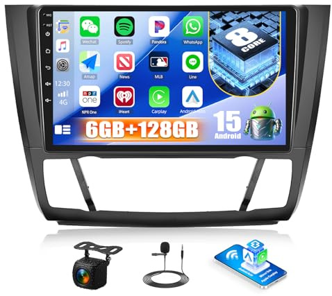 CAMECHO 6+128G Android 15 Autoradio pour BMW 1 E81 E82 E87 E88 2004-2011, 9 Pouces 8 Cœurs Bluetooth Radio avec GPS WiFi Wireless Carplay Android Auto FM/RDS DSP Mirror Link +Caméra de Recul Canbus