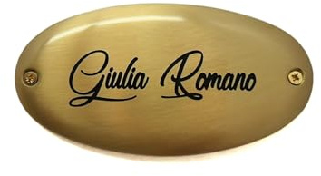 LenCon Incisioni Targa Fuori Porta Ovale in Ottone Lucido 12x6 cm, Targhetta Personalizzata per Numero Civico, Nome Ingresso Casa e Ufficio