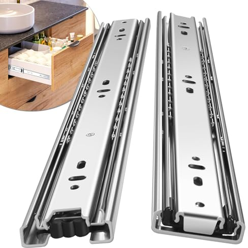 Schubladenschienen Vollauszug 1 Paar (2 Stück) 45kg Drawer Slides 250 300 350 400 450 500 550 600 mm Kugellager Teleskopschiene Einfache Montage für Küchenschränke Holzschubladen Werkstätten Möbel