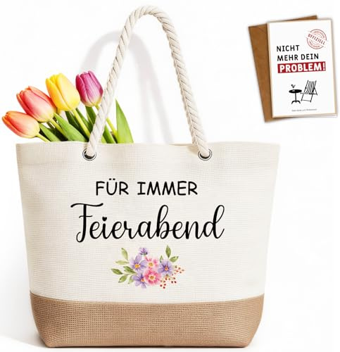 TUZELIYA Renteneintritt Geschenk Frau Tasche - Faltbare Wasserdicht Einkaufstasche mit Abschiedskarte, Lustige Ruhestand Geschenk Frauen, Abschiedsgeschenk Kollegin