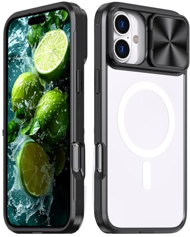 Rdyi6ba8 Clair Coque pour iPhone 17, Transparente Étui [Ne Jaunit Jamais] Protection de la Caméra Étui avec Coulisse Cache Objectif pour iPhone 17 - Noir