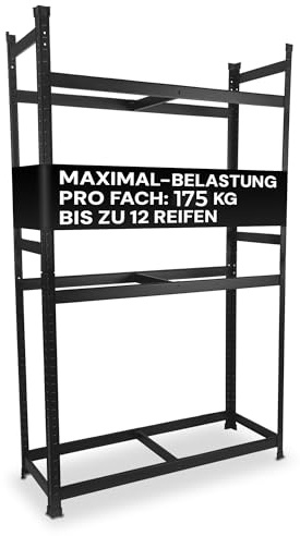 ALL Premium Reifenregal 12 Reifen 180x110x40cm schwarz, 175kg Traglast, Reifenregal 8 Reifen Reifenständer und Reifenhalter, Felgenbaum Garagen Zubehör für Lager & Garage