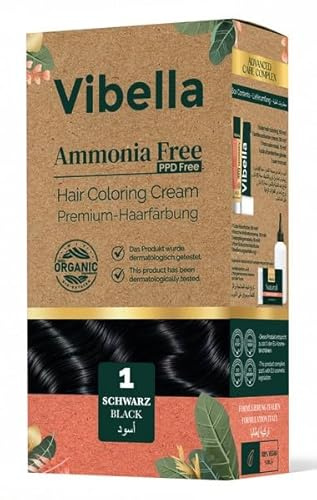 Vibella Haarfärbecreme Nr. 1 Schwarz – Premium-Haarfärbung ohne Ammoniak, Strahlende Farbbrillanz & zuverlässige Grauabdeckung, Mit Pflegeölen & Keratin
