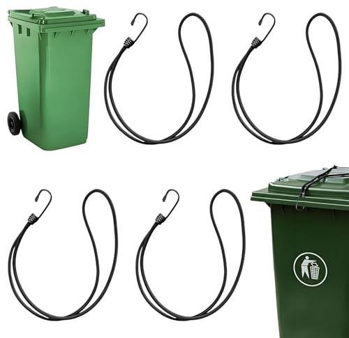 4Pcs Wheelie Bin Locks, Heavy-Duty Bungee Strap, Windproof and Animal Protection Prevents Rubbish Spills Storm Damage