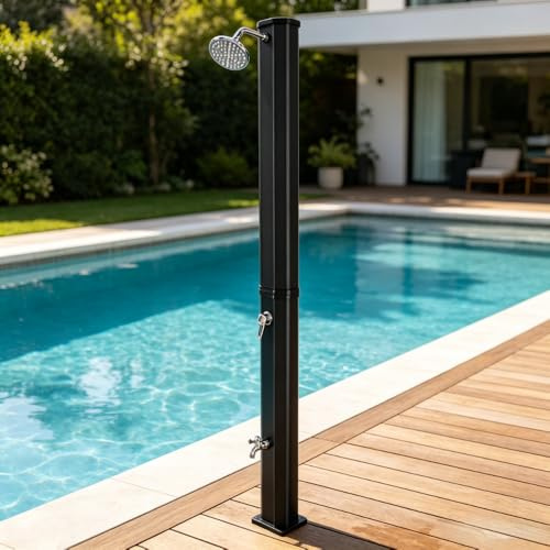 Bonnlo Douche Solaire 35L, Douche Exterieur Solaire avec Pommeau de Douche Douchette et Robinet, Eau Chaude et Température réglable, Idéal pour Jardin Plage Piscine