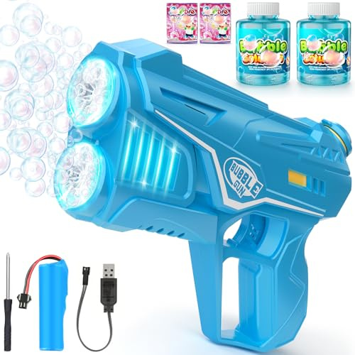 STRUKTURPASTE Machine à bulles de savon, pistolet à bulles pour enfants : lumière LED, rechargeable, électrique, avec machine à bulles automatique, jouet de fête pour enfants (bleu)