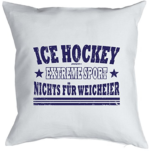 Goodman Design Bedrucktes gepolstertes Kissen Heimdekoration Eishockey-Geburtstagsgeschenk 40x40cm Weiss