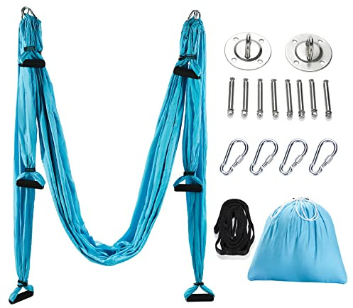 ZELUS Aerial Yoga Swing Sling Strong Yoga Hammock Kit Set Trapeze Inversion Equipment Include 2 Extensions Straps and Ceiling Mounting Kit (Blue)