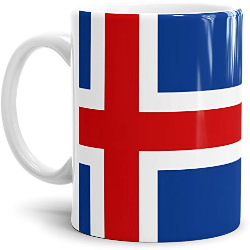 Tassendruck Flaggen-Tasse/Souvenir/Urlaub/Länder-Fahne/Kaffetasse/Mug/Cup - (Island, Normal)