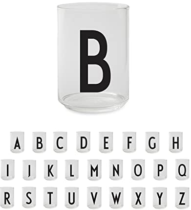 Design Letters Bicchieri Acqua Vetro con Iniziale (A-Z) | Idee Regalo Uomo & Regalo Donna | Vetro Borosilicato Progettato in Danimarca | Perfetto per Decorazioni da Tavola | Lettera Bicchieri | 350 Ml