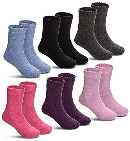 DoSmart Children's Winter Warm Wool Solid Color Socks Kids Boy Girls Thermal Crew Socks 6 Pairs(Solid Color,4-7 Years)