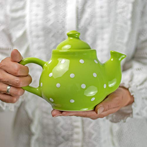City to Cottage® Teiera per due persone per tè e tisane| Fatta a Mano in Ceramica | Fantasia a Pois Verde Lime e Bianco