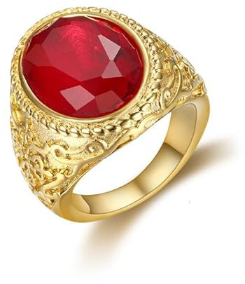 BOBIJOO Jewelry - Imposante Bague Chevalière Homme Voyageur Gitan Acier Doré Or Plaqué Faux Rubis - 66 (11 US)