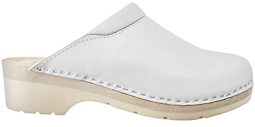 ESTRO Damen Clogs Leder Schuhe aus Holz CDL02 (38, Weiß 1)