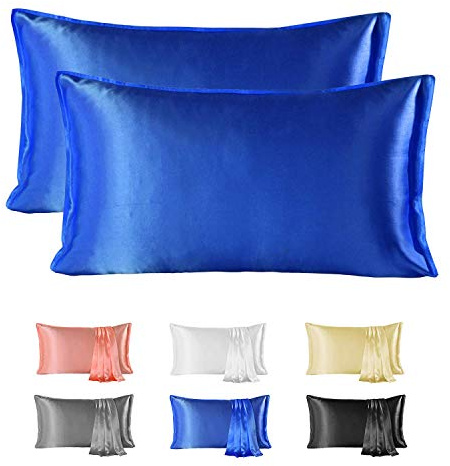 Since Silk 22 Momme Seiden Kissenbezug 2 Stücke Set, 100% Maulbeerseiden Kopfkissenbezug für Haar und Haut mit Umschlagverschluss, Weich und Glatt Seiden Kopfkissenbezug, 50 x 90 cm Blau