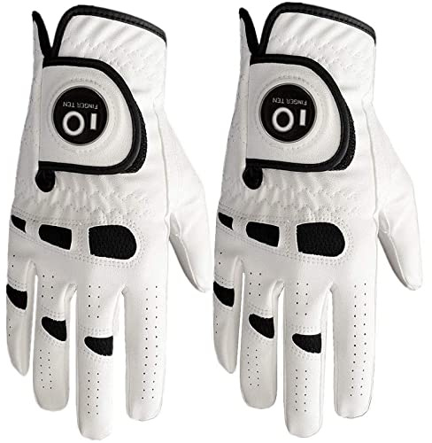 FINGER TEN Golfhandschuh Herren Linke Hand Rechte Mit Ball Marker 2 Stück oder 3 Stück Not Paar Allwetter Leder Griff Golf Handschuh Links Rechts Golfhandschuh Männer Golfer Handschuh
