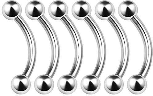 KJM FASHION 6 Stk Edelstahl Barbell Curved 1,6 mm 14 g 10mm 3/8 4mm Kugel Daith Lip Labret Helix Ohrringe Eyebrow Piercing Schmuck 6428