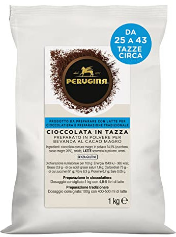 PERUGINA Cioccolata Tradizionale Preparato per Bevanda al Cacao Magro in polvere, Busta 1kg