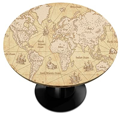 Runde Tischdecke mit Vintage-Weltkarten-Motiv, elastischer Rand, wasserdicht, abwischbar, für Küche, Esszimmer, Terrasse, passend für Tische mit einem Durchmesser von bis zu 91 cm – 107 cm