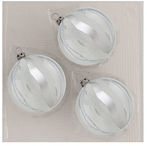 Thüringer Glasdesign Weihnachtskugeln Grau mit silbernen Wellenlinien, 3 Stück/Set, ca. 8 cm, Weihnachtsdeko