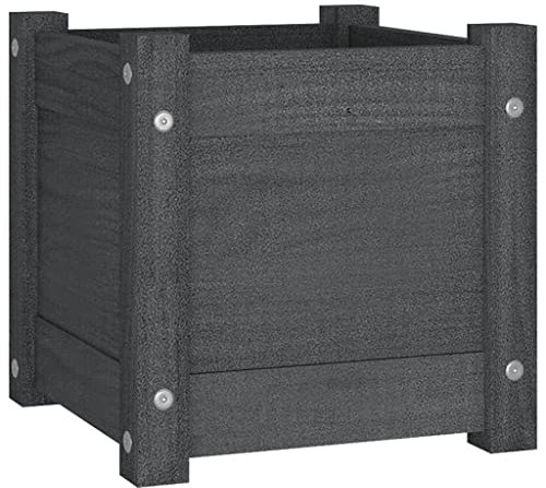 vidaXL Jardinera Macetero Parterre Arriate Flores Plantas Caja Patio Terraza Balcón Decoración Plantador Gris 31x31x31 cm Madera Maciza de Pino