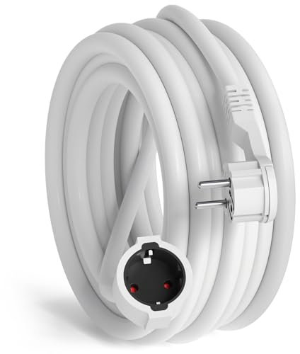 hb-digital 10m Verlängerungskabel mit Flachstecker Stromkabel Schutzkontakt Strom Kabel Verlängerung IP22 max. 3500W - Weiss