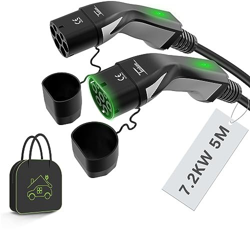 Teskee Cavo di Ricarica EV per Caricabatterie EV Stazione di Ricarica Wallbox Tipo 2 a Tipo 2 Compatibile con Tutti i Veicoli elettrici e Le Auto ibride Plug-in 7,2kW 32Amp 5 Metri 1-Fase modalità 3