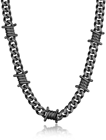 Bandmax Dornen Panzerkette Schwarz Kubanische Kette Herren Edelstahl 9 MM Breite Gliederkette Biker Punk Schmuck Accessoires für Jungen Länge 40 CM + 5 CM