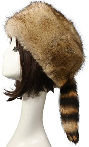 Luxylei Waschbär Schwanz Kappe Weiche Winddichte Kappe Russische Winter Ski Hut Warme Dicke Plüsch Kappe Waschbär Hut für Männer Frauen