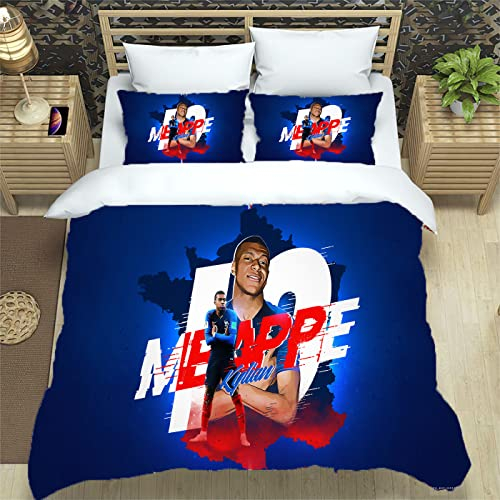 ALJODI Bettbezug Kylian mbappé, Bettwäsche-Set, Einzelbett, geeignet für Kinderzimmer und Jugendliche (A5, 140 x 200 cm + 50 x 75 cm)