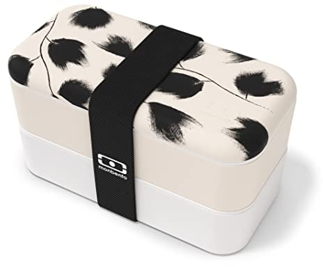monbento - Bento Box MB Original Plume mit Fächer Made in France - Auslaufsicher - Lunch Box Perfekt für Büro/Meal Prep/Schule - BPA Frei - Brotdose Lebensmittelbehälter - Beige mit Federn