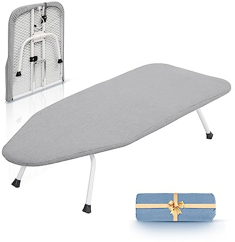 STORAGE MANIAC Tabletop Ironing Board, Small Iron Pad, Silver & Blue