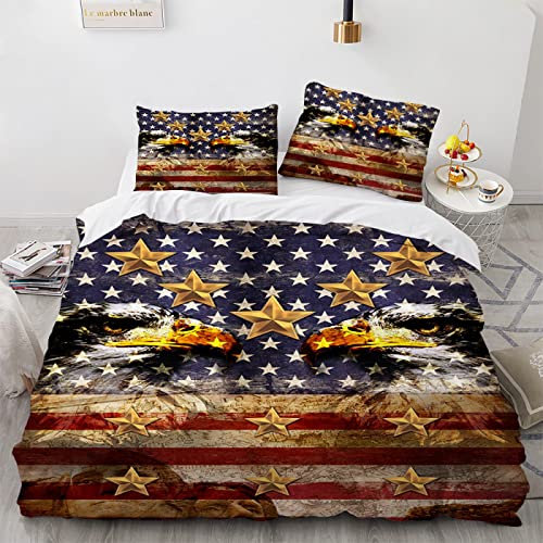 LUDVIK Amerikanische Flagge Adler Bettwäsche Mikrofaser Bettwäsche Sets Schnell Trocknend Und Kein Bügeln Bettbezug 135X200 135X200 cm + 2 Kissenbezüge 80X80Cm
