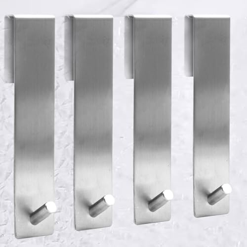 Lyaor 4 Piezas 175mm Gancho de Ducha Gancho para Mampara de Ducha 304 Acero Inoxidable Sin Perforaciones Percheros para Toallas Colgador de Puerta para Puerta de Baño sin Marco - Plata