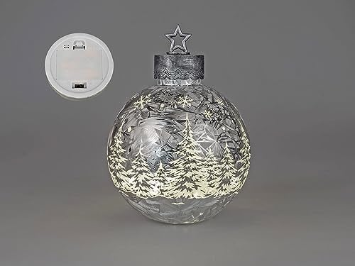 formano Deko-Kugel Silber- Frosty 29cm mit LED Licht Timer Beleuchtete Glaskugel - Weihnachtsdekoration Tisch Regal Deko-Kugel 6h/18h Timer Weihnachtskugel zum Stellen