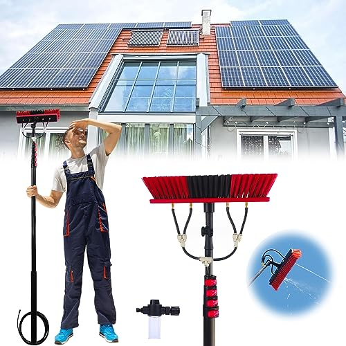 SADOMAIN 3.6-6m Wasserführende Teleskopstange Glasdach PV Anlage Reinigungsgerät 3-in-1 Waschgeräte Werkzeug Mit Teleskopstange Und Schlauchspray terrassendach reinigungsgeräte (55cm Brush Head,6M)