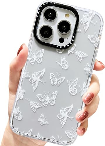 AMART for iPhone 14 Pro Case Cute,Clear with White Butterfly Pattern Design Soft TPU Women Girls Shockproof Protective Phone Cover for iPhone 14 Pro