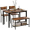 DlandHome Juego de 4 Piezas Mesa de Comedor con 2 Sillas y 1 Banco Conjunto de Muebles de Cocina de Madera con Estructura de Acero Color Vintage/Negro