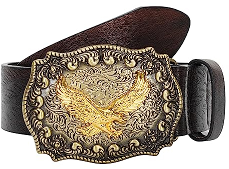 Eohak Western-Cowboy-Ledergürtel mit Schnalle, Cowboy-Tier-Schnallengürtel, geprägte Cowboy-Gürtel für Männer und Frauen