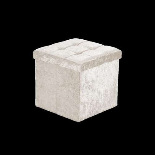 Artistic Fashionista Limited Ottoman Storage Box Faux Leather Folding Footstool Rest Seat Storage Stool Toys Chest Bench Blanket Linen Laundry Box (Crushed Velvet - Cream, Small 38x38cm)
