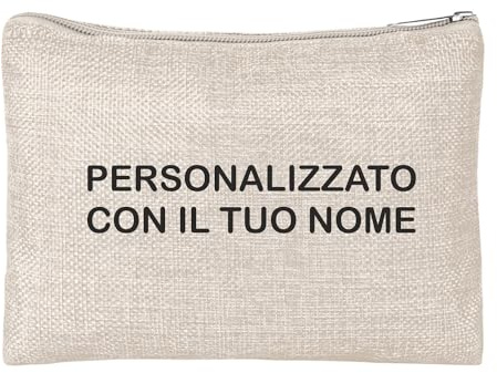 Pochette Juta Con Chiusura Cerniera Zip 20x15 - Poliestere e Juta - Decorata - Regalo - Personalizzabile Nome