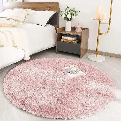 MOONLIGHT20015 Tapis rond moelleux à poils longs pour chambre à coucher - Antidérapant - Moderne super doux - Ne perd pas ses poils - Facile à nettoyer - 120 x 120 cm - Rose