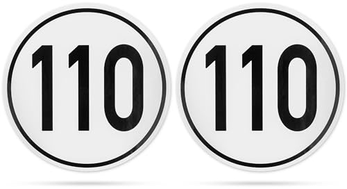Aufkleber Set Geschwindigkeit mit 110 KM/H, 2 Stück, Ø 20 cm, selbstklebende Folie, außenklebend, Tempo Klebesticker für Anhänger, LKW, Bus, Landmaschine, Wohnwagen, Geschwindigkeitsaufkleber KFZ Set