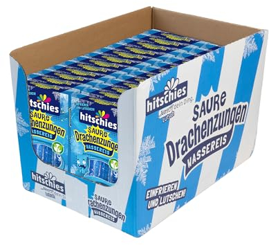 hitschies Saure Drachenzungen Wassereis Blau - Fruchtig-saures Wassereis - Sorte: Blaue Himbeere - Ideal im Sommer - Vegan - 24 x 400ml