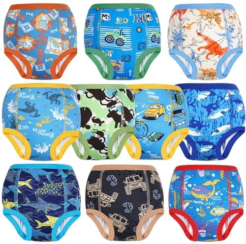 FLYISH DIRECT Baby Töpfchen Trainingshose, Packung mit 10 Kinder Töpfchentraining Unterwäsche für Jungen und Mädchen, 100/3T