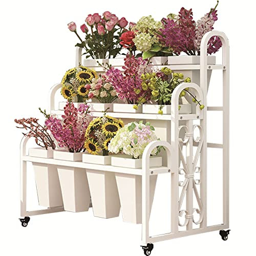 Usknxiu Pflanzenleiter-Regal, Blumenständer mit Fass, Pflanzenständer aus Eisen für den Innen- und Außenbereich, 3 Schichten mit 12 Fässern (weiß)