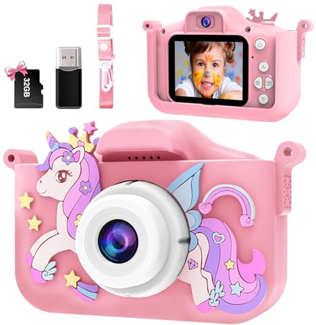 Fulkeley Kinderkamera 1080P HD mit 32 GB TF-Karte, USB Kartenleser, Selfie Digitalkamera für Jungen und Mädchen ab 3 Jahren - Weihnachten Spielzeug