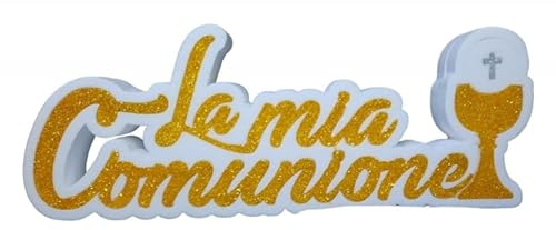 Centro Tavolo per Prima Comunione, Calici Glitter Oro, Dimensioni 40x23x6cm, Quantità 2 Pezzi