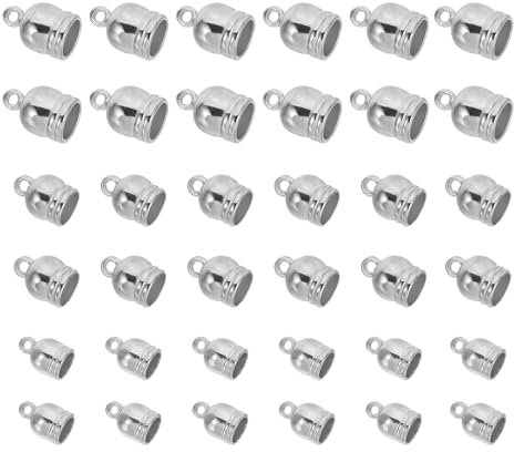 PATIKIL 6.5mm, 8mm, 9mm Cord End Caps Set, 150Pcs Alloy Round Terminators Cord Findings Clasp for Jewelry Making Bracelet Tassel DIY Crafts, White Silver