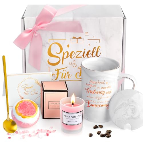 Geschenke für Frauen, Geburtstagsgeschenk für Frauen, Geschenk Tasse zum Muttertag, Weihnachten, Beste Freundin, 340ml Grau Keramiktasse im Geschenkset